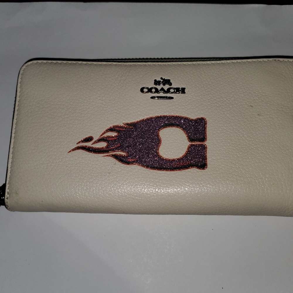 Coach Cream Wallet with Purple Flame Logo